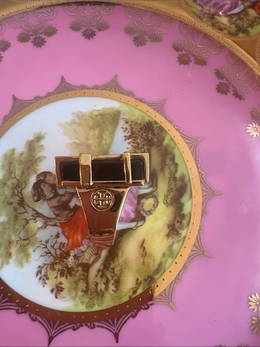 Vintage Tory Burch Gold plated ring with Black Enamel